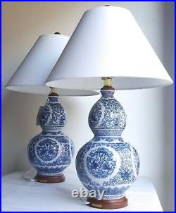 Ralph Lauren Zen Koi Ball Fish Porcelain Ceramic Blue & White Table Lamp Set