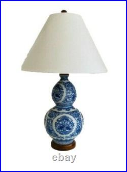 Ralph Lauren Zen Koi Fish Porcelain Ceramic Round Blue White Table Desk Lamp