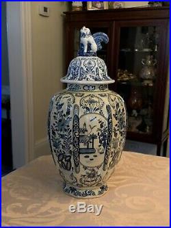 Rare Antique Blue White Lidded Delft Ginger Jar