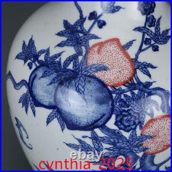 Rare China Porcelain Qing Yongzheng Blue and white Underglaze red peach tree bot