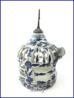 Rare Chinese Antique Blue / White Porcelain Pottery Decorative Bird Cage Signed