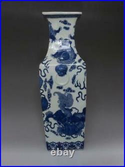 Rare Chinese Old Blue And White Porcelain Vase With Qianlong Marked 42cm (664)