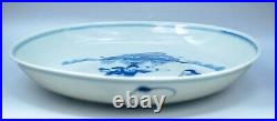 Rare Chinese Porcelain Blue White Plate Three Star Gods Qing Period 19th Century