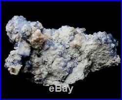 Rare! Cube Blue & White Porcelain Fluorite & Arsenopyrite & Calcite Specimen