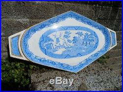 Rare large antique Minton porcelain fish platter Blue & white willow pa c1891