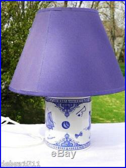 SPODE Edwardian childhood Lamp withshade Blue White Cat