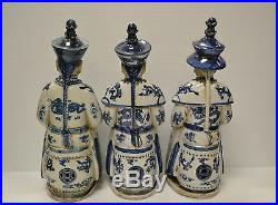 Set of 3 Chinese Blue & White Porcelain Qing Dynasty Emperor Figure Statue PS-01