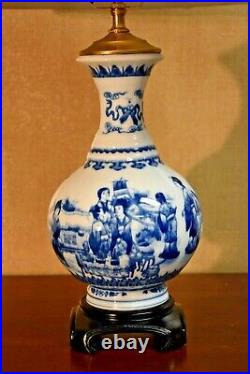 Small 25 Chinese Blue & White Porcelain Vase Lamp-asian-oriental