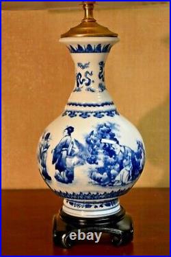 Small 25 Chinese Blue & White Porcelain Vase Lamp-asian-oriental