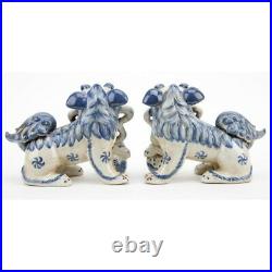 Staffordshire Reproduction Blue And White Lucky Foo Dogs Set of 2