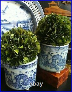 Stunning Pair Blue White Porcelain Chinoiserie Brush Pot Cachepot Planters 4