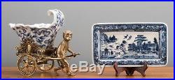 Stunning Porcelain Blue & White Whimsical Monkey Bronze Planter, 11'' X 10''H