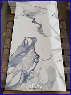 TILES JOBLOT 23 Blue/ white marble effect polished porcelain tiles 60x60cm 20m2