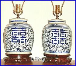 Table Lamps Vintage Blue & White Porcelain Ginger Jar Accent Lamps A Pair