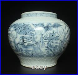 Tianshun Signed Chinese Blue & White Porcelain Pot withBuddha