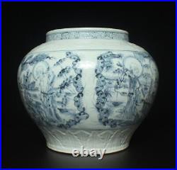 Tianshun Signed Chinese Blue & White Porcelain Pot withBuddha