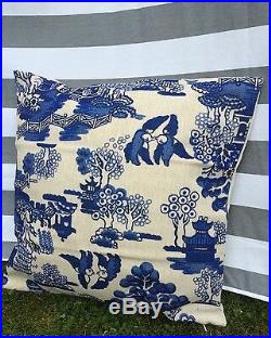 Toile Blue Cushion Cover, Cotton Canvas, Blue & White Chinese Porcelain, antique
