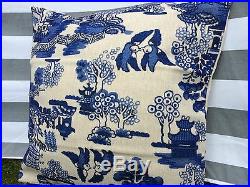 Toile Blue Cushion Cover, Cotton Canvas, Blue & White Chinese Porcelain, antique