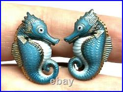 Toshikane Japan Rare Sterling Silver Blue White Porcelain Seahorse Cufflinks