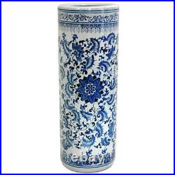Umbrella Stand White Porcelain Holder Home Antique Design Floral Blue