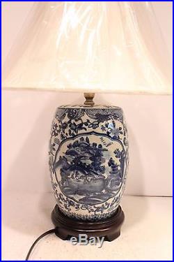 Unique Blue and White Porcelain Drum/GardenStool Blue Willow Table Lamp 21