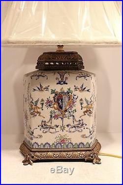 Unique Porcelain European Style Blue & White Table Lamp With Brass Accents 23