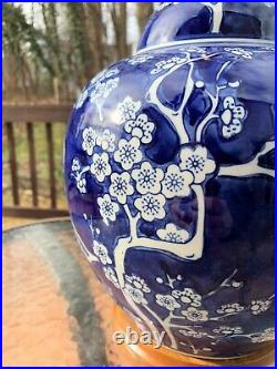 Unique Ralph Lauren Blue Porcelain Table Lamp With White Cherry Blossoms