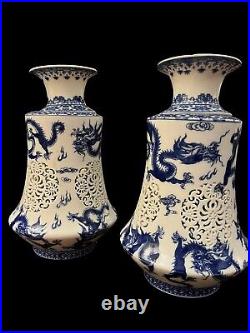 Unique blue & white Chinese vases/pair