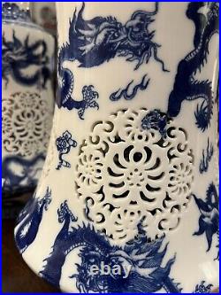 Unique blue & white Chinese vases/pair