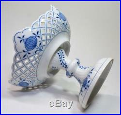VTG 1930s Meissen Blue & White Blue Onion Open Work Pierced Porcelain Compote
