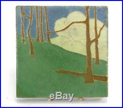 Van Briggle Pottery 6 landscape tile Arts & Crafts matte green blue white cloud