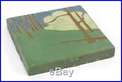 Van Briggle Pottery 6 landscape tile Arts & Crafts matte green blue white cloud