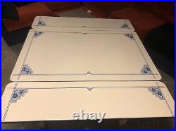 Vintage Antique Art Deco Blue & White Enamel / Porcelain Expanding Top Table