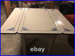 Vintage Antique Art Deco Blue & White Enamel / Porcelain Expanding Top Table