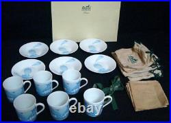 Vintage Authentic HERMES Pivoines Porcelain 6 Set Demitasse cup and Saucer