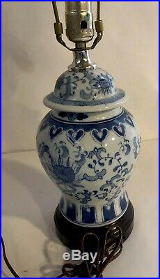 Vintage Chinese Blue & White Porcelain Ginger Jar Heart/flower Pattern Lamp