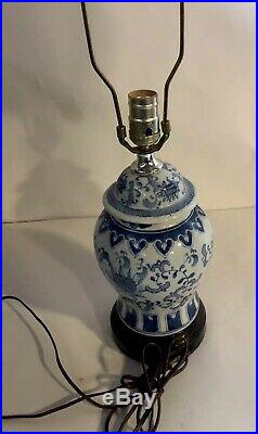Vintage Chinese Blue & White Porcelain Ginger Jar Heart/flower Pattern Lamp