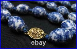 Vintage Chinese Blue & White Porcelain Oriental Bead Necklace Auspicious Symbols
