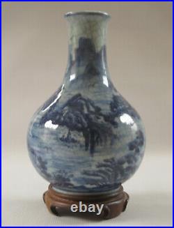 Vintage Chinese Blue & White Porcelain Vase River Landscape with Mountains 10