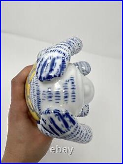 Vintage Chinese Chinoiserie Blue White Yellow Porcelain Monkey Figure 8