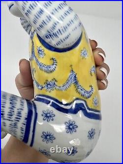 Vintage Chinese Chinoiserie Blue White Yellow Porcelain Monkey Figure 8