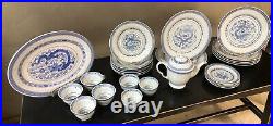 Vintage Chinese Dragon Rice Pattern Blue and White Oriental- Set of 26