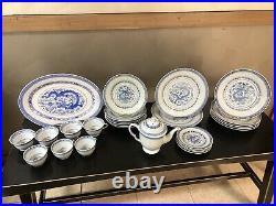 Vintage Chinese Dragon Rice Pattern Blue and White Oriental- Set of 26