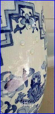 Vintage Chinese Export Dragon Phoenix Blue & White Porcelain Garden Seat Stool