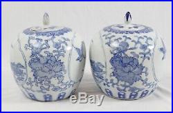 Vintage Chinese Porcelain 10 Ginger Jar Pair Blue White Bird Floral Kingfisher