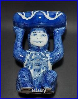 Vintage Chinoiserie Blue And White Monkey Holding Soap Dish