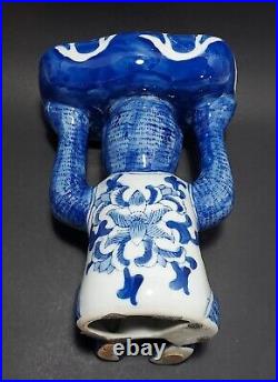 Vintage Chinoiserie Blue And White Monkey Holding Soap Dish