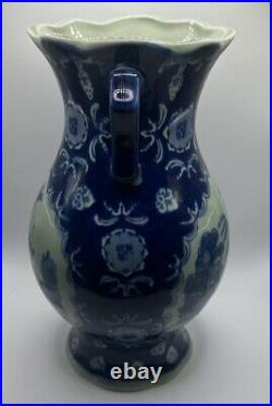Vintage Chinoiserie Vase, Chinese Blue White, Porcelain Flower Vase Birds-Rare