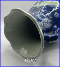 Vintage Chinoiserie Vase, Chinese Blue White, Porcelain Flower Vase Birds-Rare