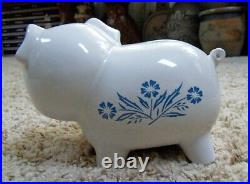Vintage Corning Ware Blue Cornflower Smiling Pig Piggy Bank with Stopper